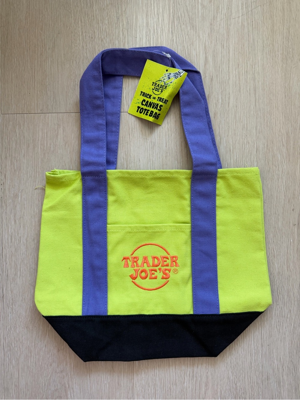 Trader joes Green & Purple Mini Canvas Tote Bag
